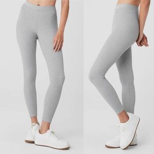 Alo Ribbed High-Waist 7/8 Legging XS Heather Grey